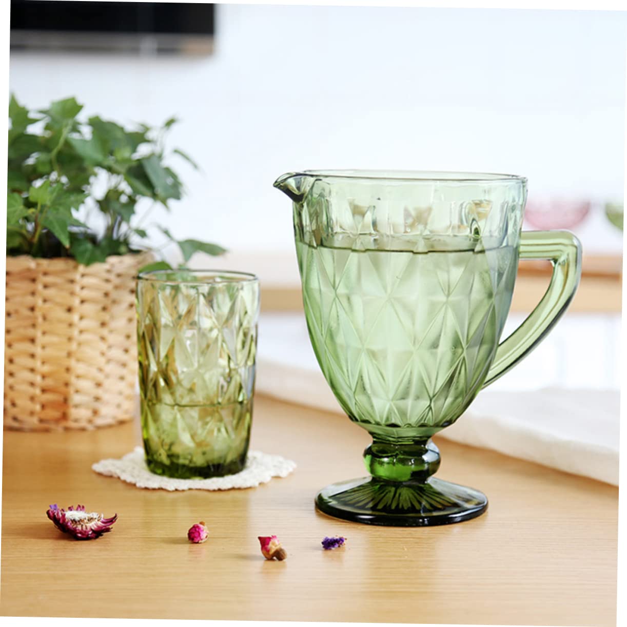 PRETYZOOM Cubo de Hielo de Vidrio Verde 1500ml Estilo Europeo Asas | Botellas de Vino y Cerveza, Uso en Bar y Buffet, Diseño Estable, Acabado Decorativo