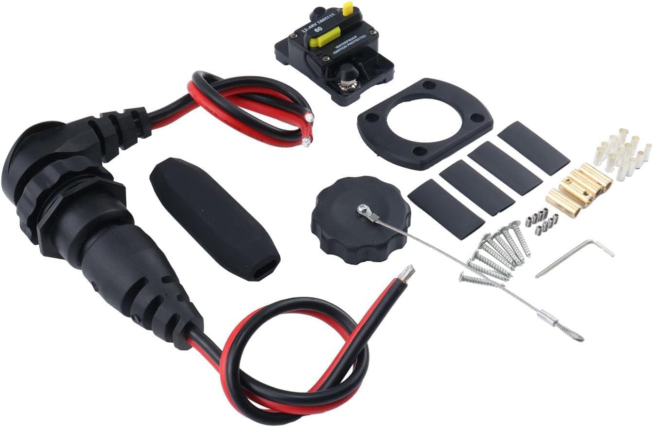 MKR-27 60A Circuit Breaker 1865115 + MKR-28 Trolling Motor Plug 1865120 compatible with Motor 12-48V for Freshwater Saltwater Marine Battery Boat