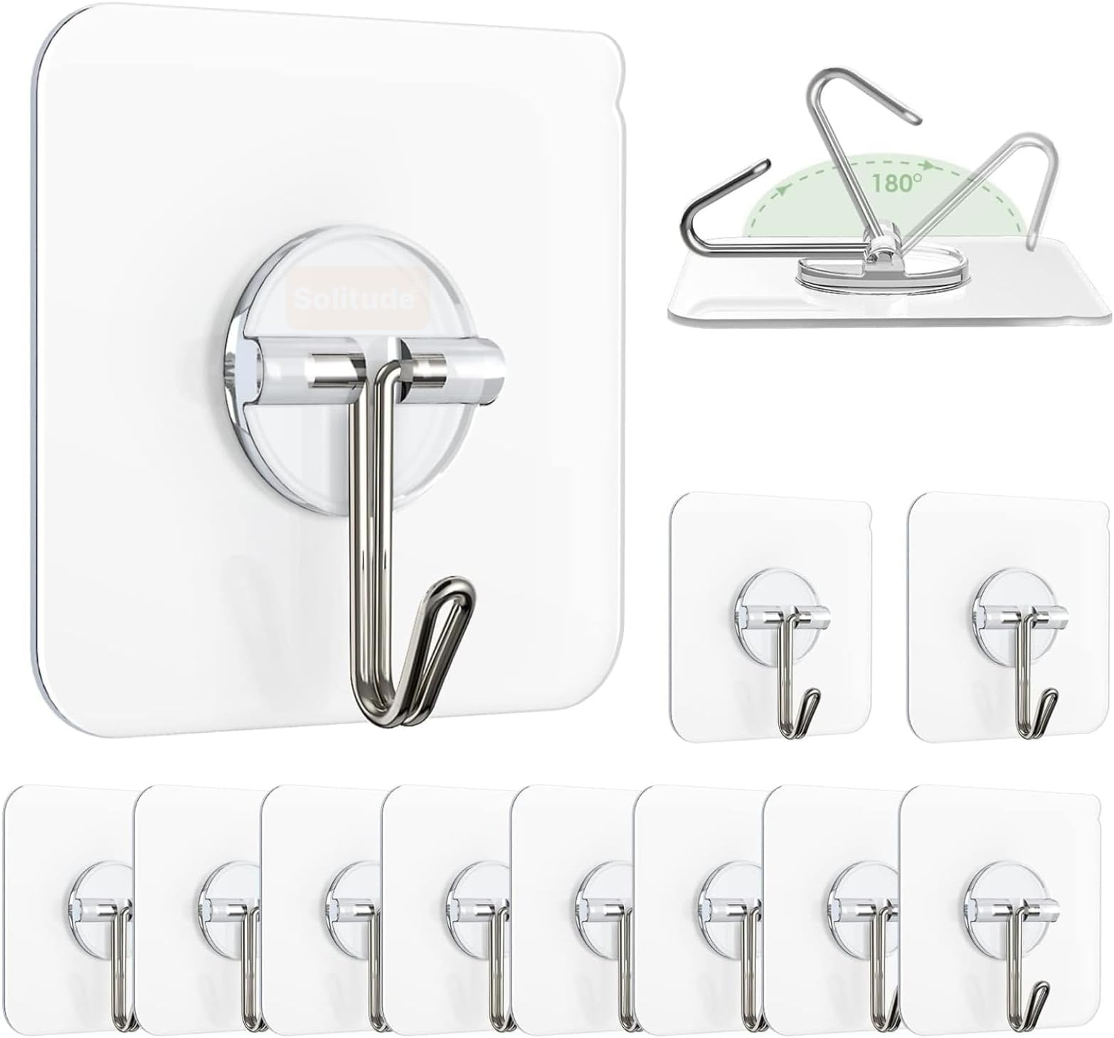 Solitude 100 Pieces PVC Self Adhesive Wall Hooks for Hanging | Transparent Heavy Duty Sticky Hooks | Waterproof No Drilling Wall Hangers for Kitchen, Bathroom, Door