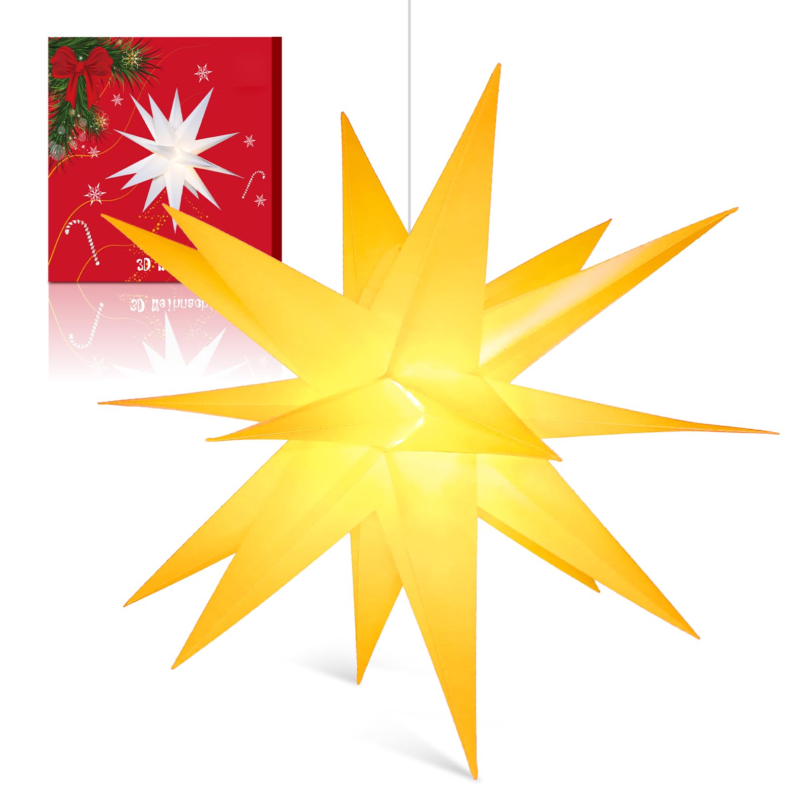 Sky angle Étoile de Noël lumineuse 3D - Batterie avec minuterie - Pour fenêtre - 45 cm - Pour décorer le sapin de Noël - LED jaune - Pour cour, balcon et jardin