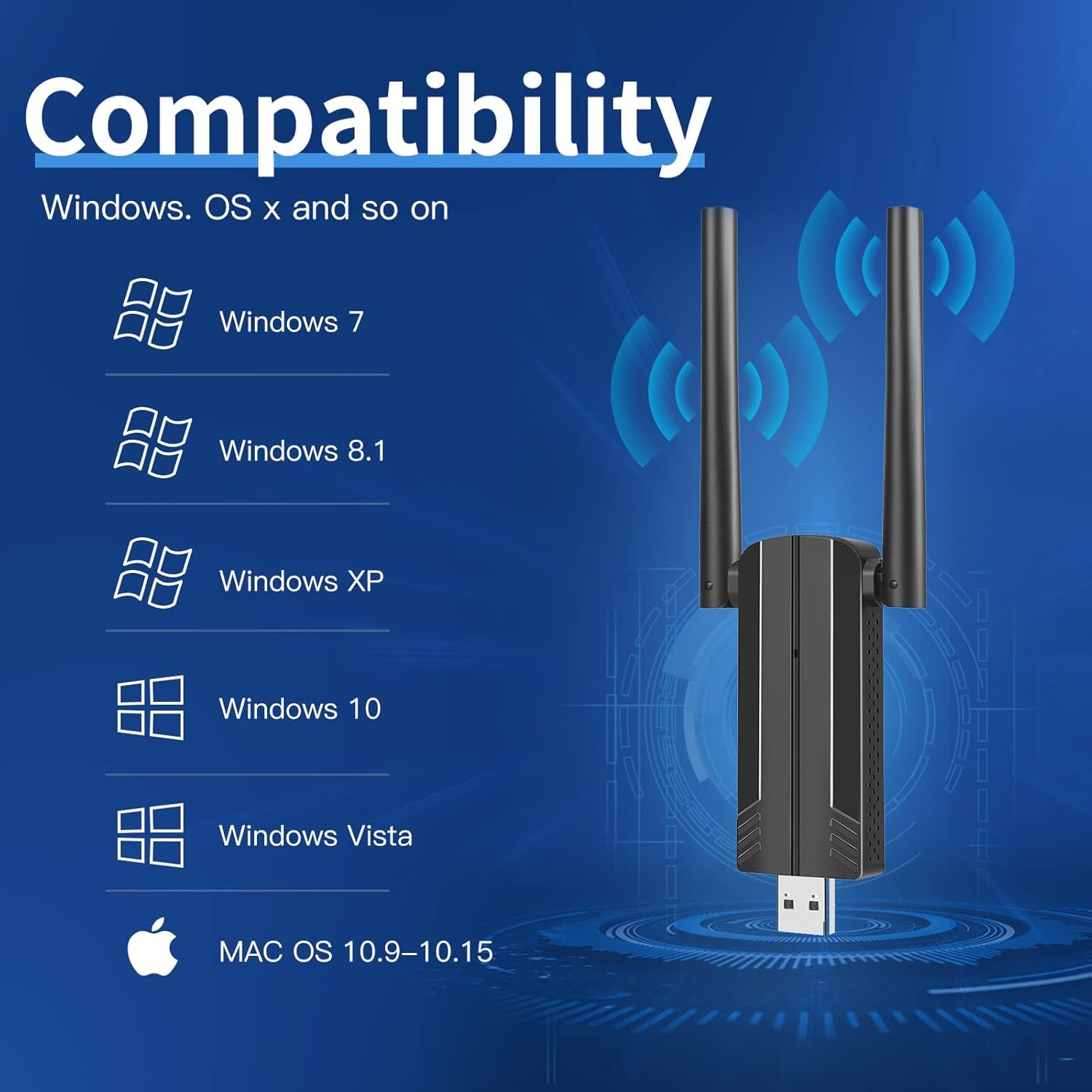 Clé WiFi AC1300 Mbps USB 3.0 Double Bande 2.4G/5.8GHz Adaptateur WiFi pour PC Windows Mac OS