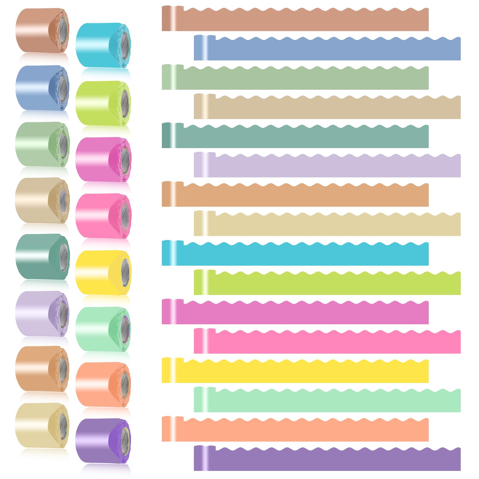 16 Rolls 524.8 Ft Pastel Bulletin Board Borders Set - Colorful Scalloped Trim for Classroom Decor, Office, School Decorations - Teacher Borders for