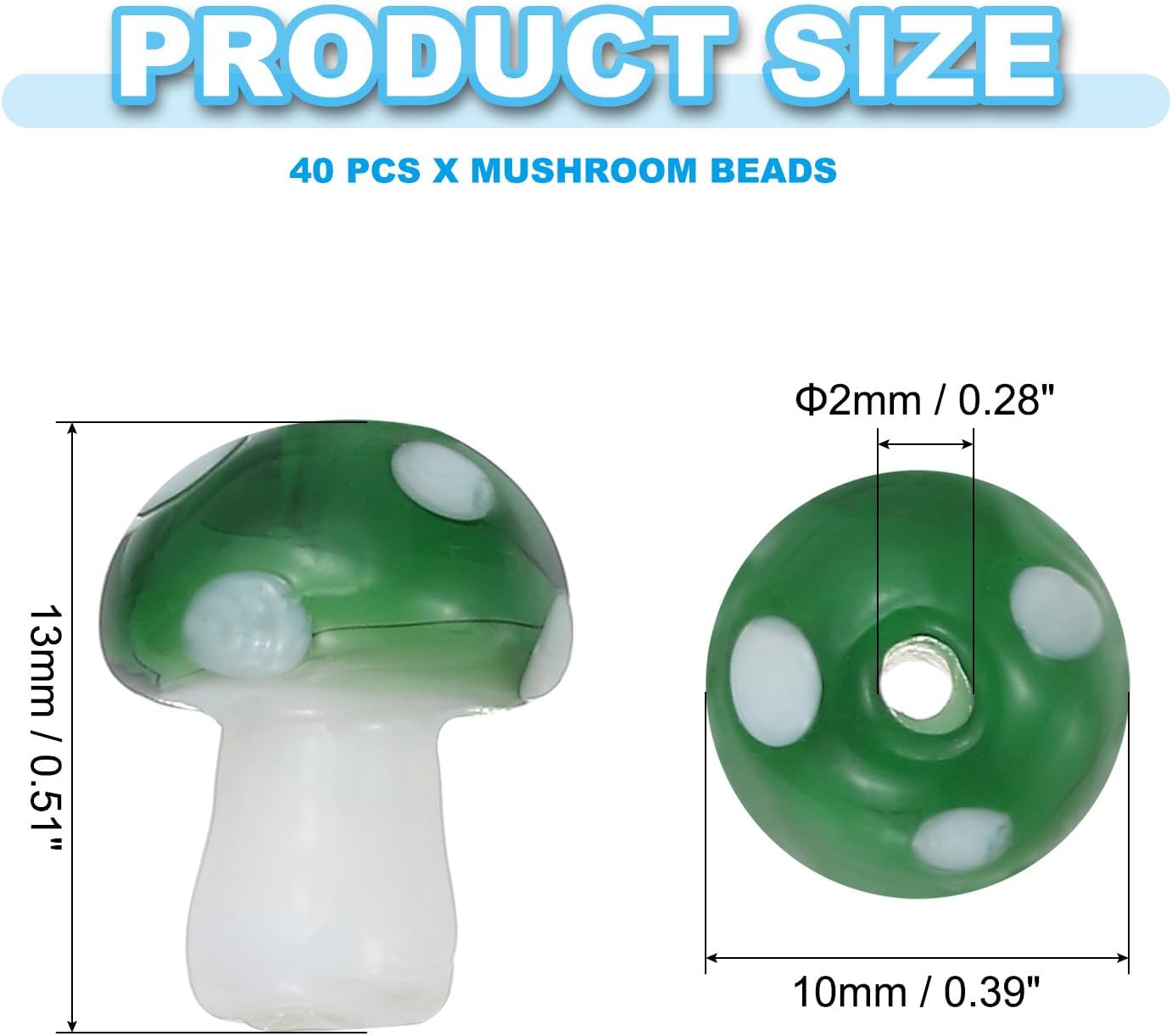 PATIKIL 0.5" x 0.4" Cute Mushroom Beads, 40 Pcs Small Glass Beads Bulk Glass Mushroom for DIY Craft Bracelet Necklace Earring Jewelry Making, Green - Image 2