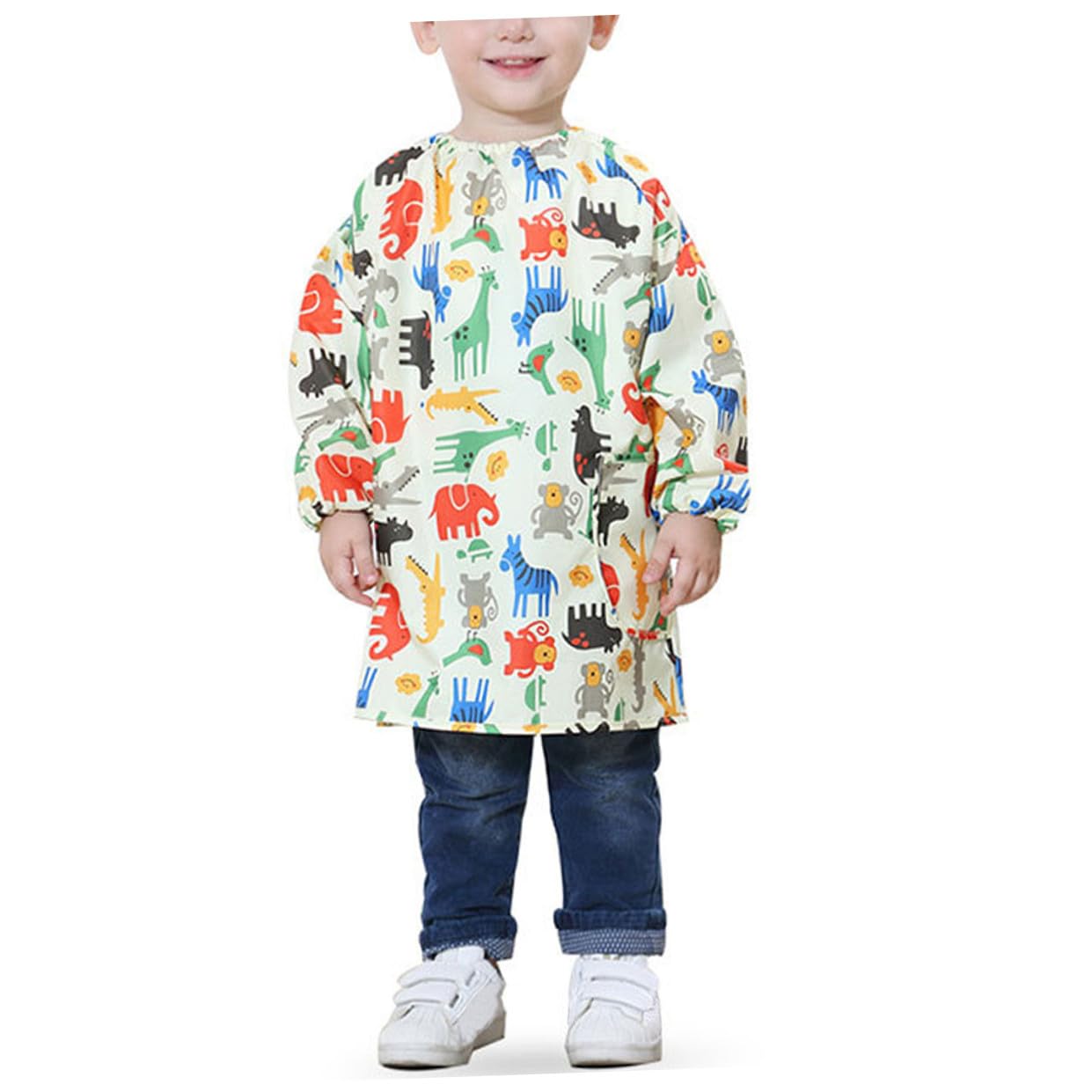 Mikinona Tablier de Peinture Blouse D'artiste Jaune Imperméable en Polyester Manches Longues, Protège-vêtements Facile à Nettoyer pour Garçon et Filles pour Dessin et Peinture