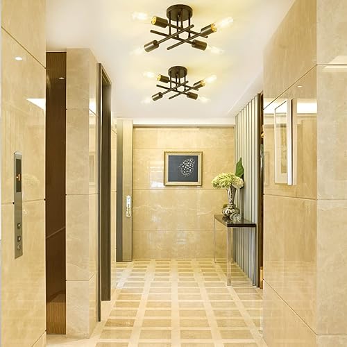 Miniatura 7 de Giutna Moderna lámpara de techo semiempotrada, lámpara de techo industrial de 4 luces, lámpara de techo industrial para sala de estar, dormitorio,