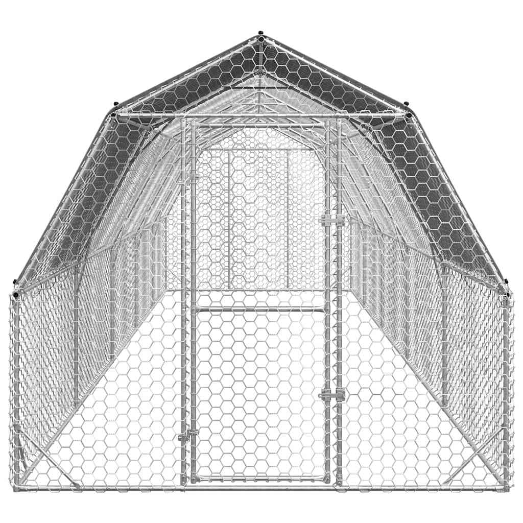 Kurnik z dachem z ocynkowanej stali, 2,5 x 10 x 2,25 m, wybieg do użytku na zewnątrz, wybieg do ogrodu i na balkon, ochrona kurcząt, kaczek, gęsi, odporny na warunki atmosferyczne dach PE