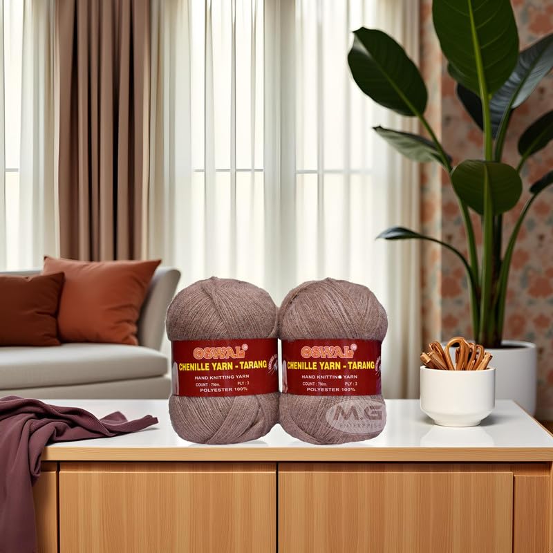 Image of M.G ENTERPRISE Os wal Tarang Knitting Wool Yarn, Soft Fancy Feather Wool Ball Chocolate 300 gm Best Used with Knitting Needles, Soft Fancy Wool Crochet NeedlesWool Yarn for Knitting. FC
