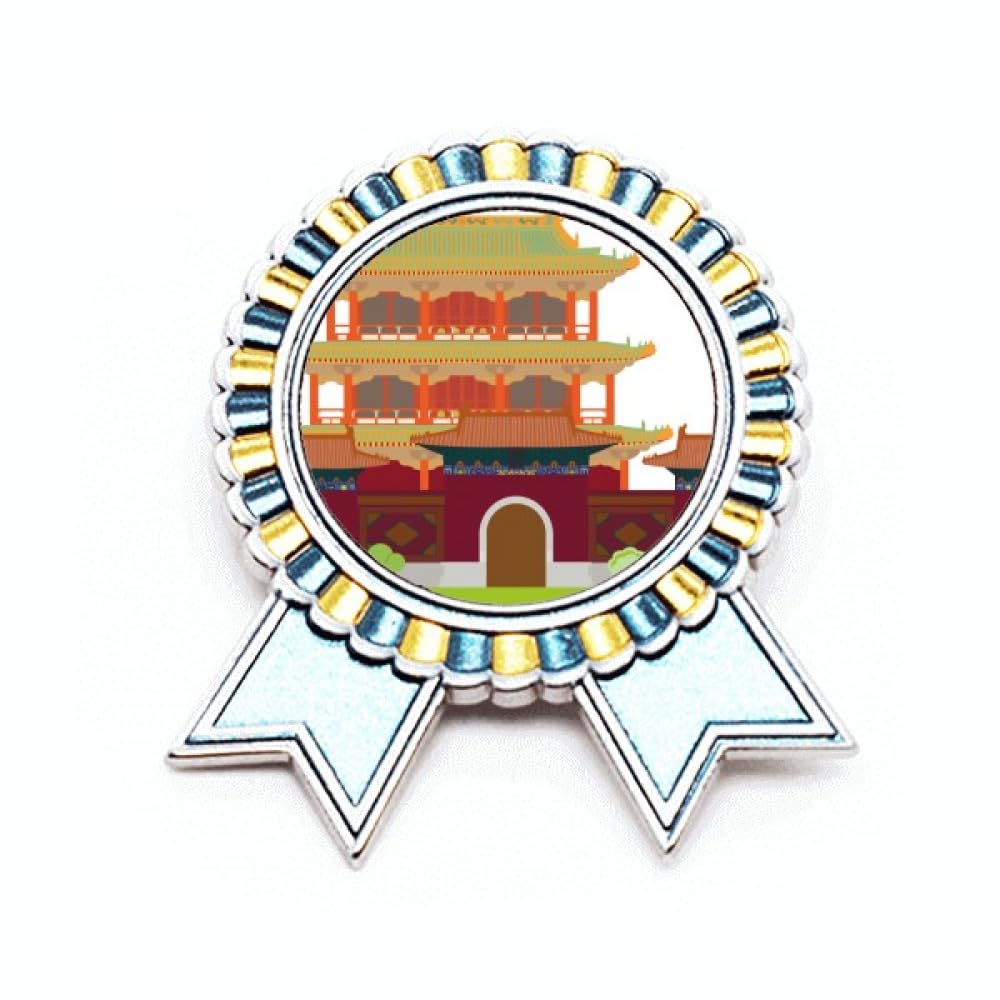 Broche architecture de Chine en métal motif traditionnel taille M
