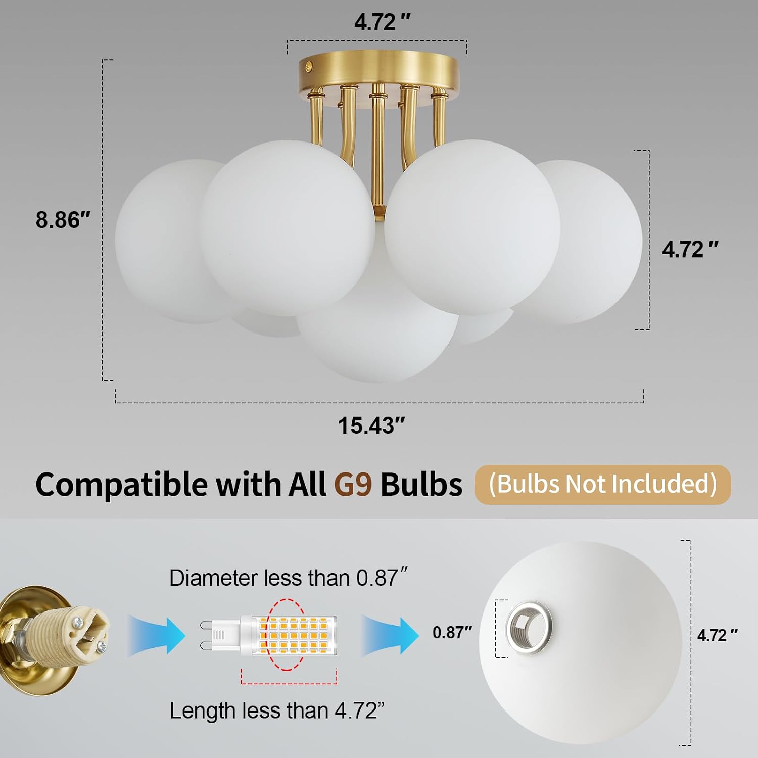 Mid Century Modern Sputnik Light: 7 Lights Semi Flush Mount Ceiling Light With Milk White Glass Globe Shades - Gold Finish Fixture Chandelier For Entryway Dining Room Kitchen Living Room Bedroom Decor
