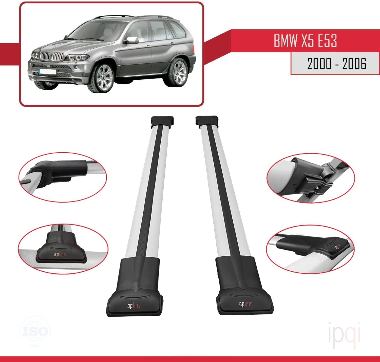 RE&AR Tuning Cross Bar for BMW X5 E53 2000-2006 Roof Racks Aluminium Gray