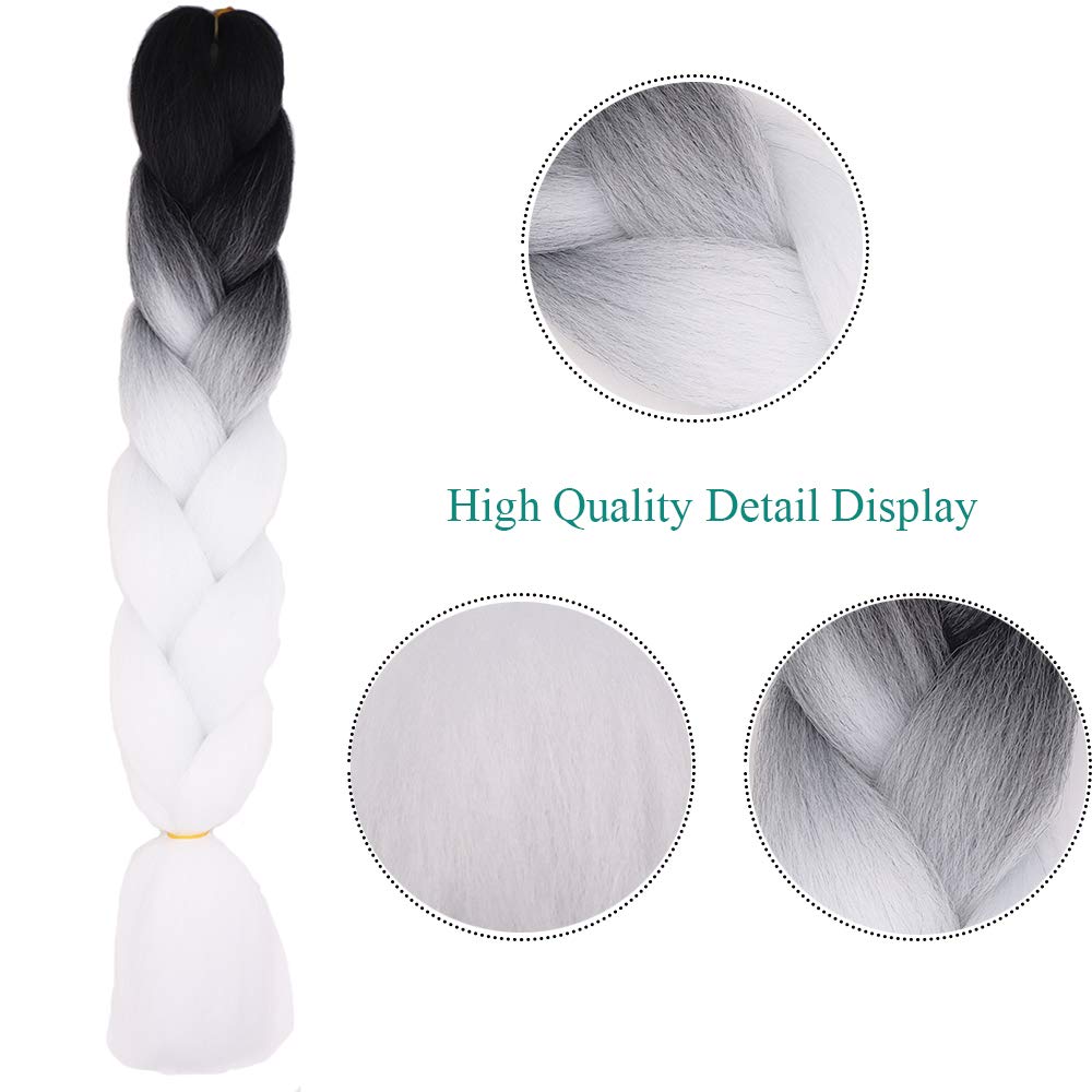 Treccine Extension Capelli Sintetici per Treccine Africane 3 Ciocche Trecce Jumbo Braiding Hair (Nero&Bianca)