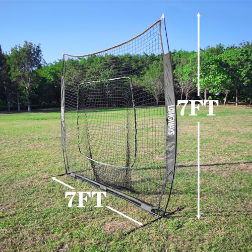 Image of 7x7ft /8x8ft Baseball Softball Net with Steel Frame for Batting, Hitting, Pitching, Portable Baseball Batting Net with Carry Bag, Great for All Levels