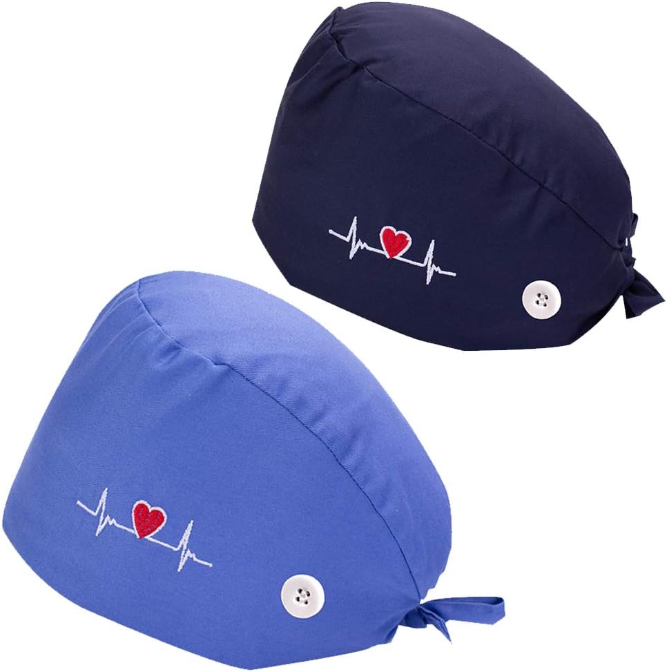Cute Printed Working Cap Bouffant Turban Cap with Sweatband Adjustable Tie Back Hats for Women/Men