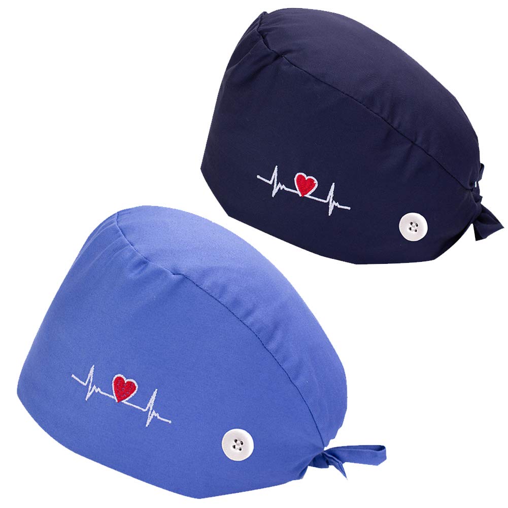 Cute Printed Working Cap Bouffant Turban Cap with Sweatband Adjustable Tie Back Hats for Women/Men