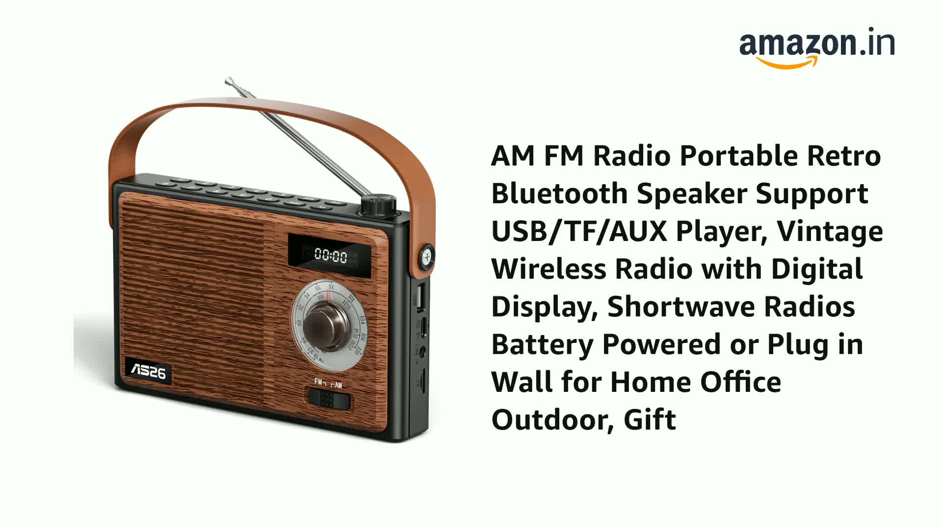 AM FM Radio Portable Retro Bluetooth Speaker Support USB/TF/AUX