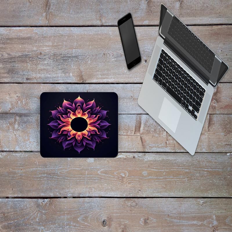 Image of Shivor Gaming Mouse Mat | Lotus Mandala Flame Printed Design | Smooth Precision Control Surface | Non Slip Rubber Base Stability | Compatible with Laser Optical Mice | Artistic Desktop Accessory