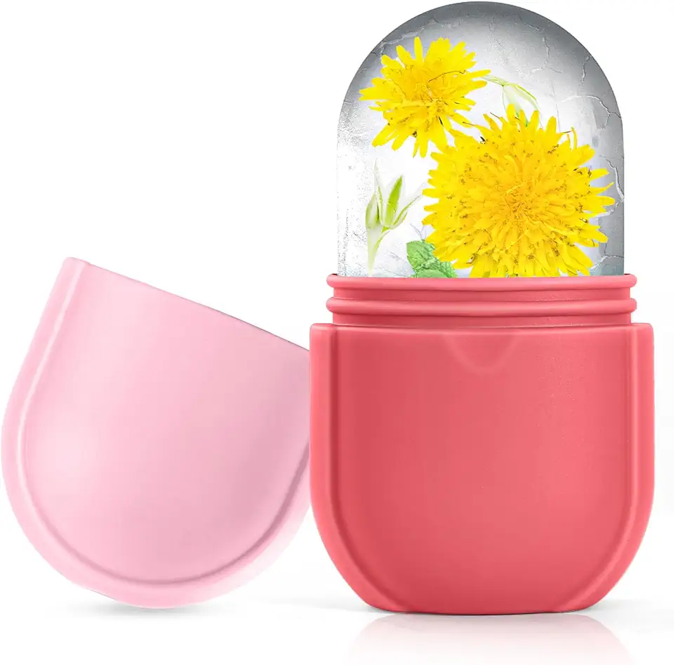 IMEASY Rolo de Gelo para Rosto e Olhos, Rolo Facial de Gelo, Rolo de Gelo para Beleza Facial, Ferramentas para Cuidados com A Pele, Cubo Facial de Gelo, Massagem Facial Gua Sha, Molde de Gelo de Silicone para Beleza Facial (Rosa)