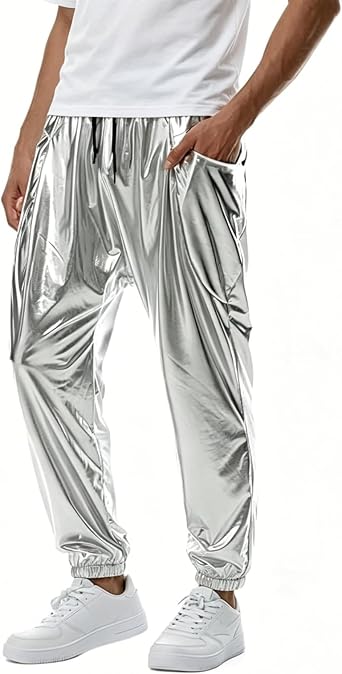 Mens Disco Rave Pants Rock Star Costumes 70S 80S Metallic Pants Carnivals Party