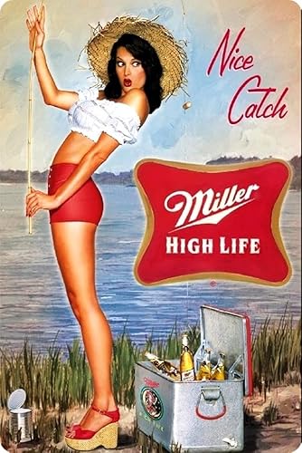 Vintage-Style Metal Tin Sign for Man Cave - Retro Fishing and Beer Decorative Sign, 8 x 12 Inch (039)