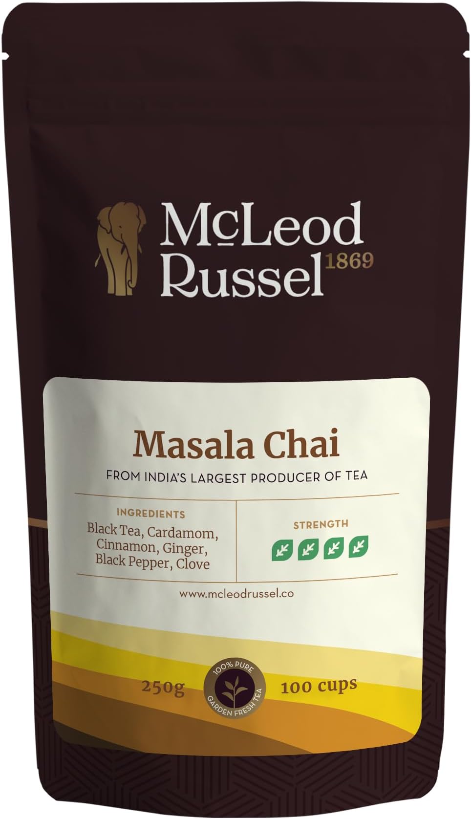 McLEOD RUSSEL 1869 - Masala Chai | 250 Gram | Garden Fresh Ctc Tea | Loose Leaf | 100% Natural Spices | Immunity-Booster | 100+ Cups, Chai Tea