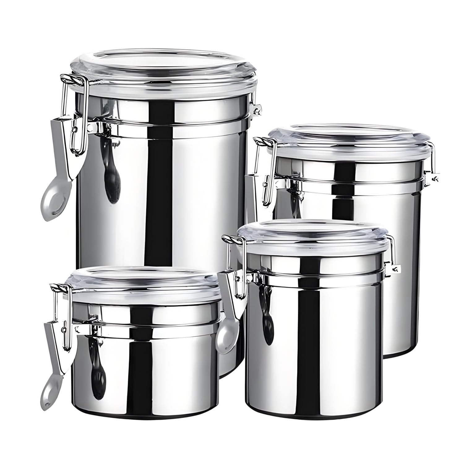 Set di 4 contenitori ermetici per alimenti in acciaio inox, con coperchio trasparente, set di contenitori da cucina per chicchi di caffè, cereali, zucchero, farina, tè, caramelle, biscotti