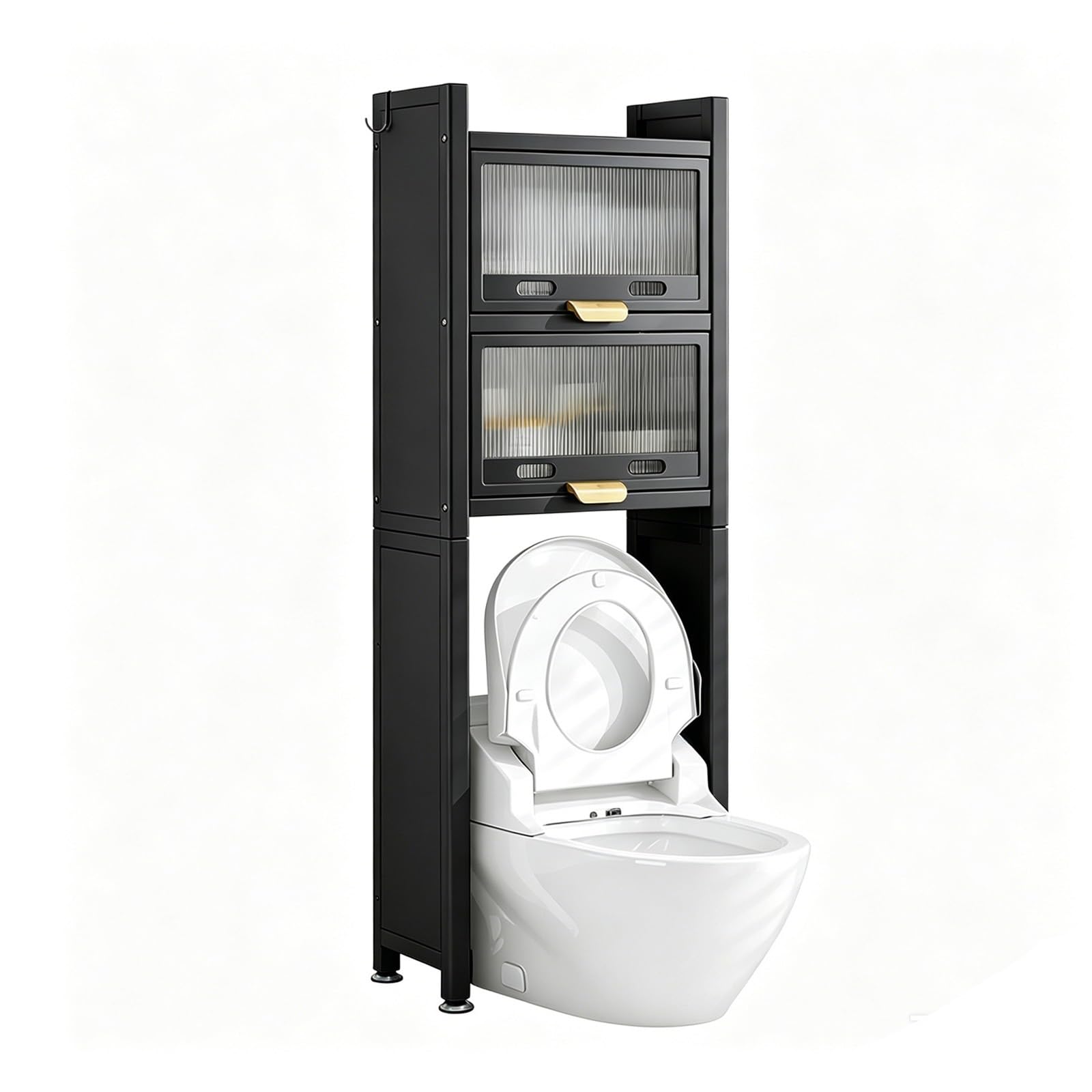 Over the Toilet Storage Rack, 4-Tier Bathroom Organizer with Adjustable Shelves & Basket, Space-Saving Metal Stand for Laundry Room & Restroom(Blk 3-Tier Tol Rack 19.7x9.8x66.9in)