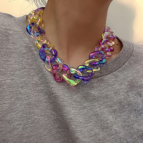 Jumwrit Punk Necklaces Acrylic Colourful Necklaces Chunky Paperclip Choker Necklace Statement Long Charming Necklaces Accessories For Women And Girls #TOP2
