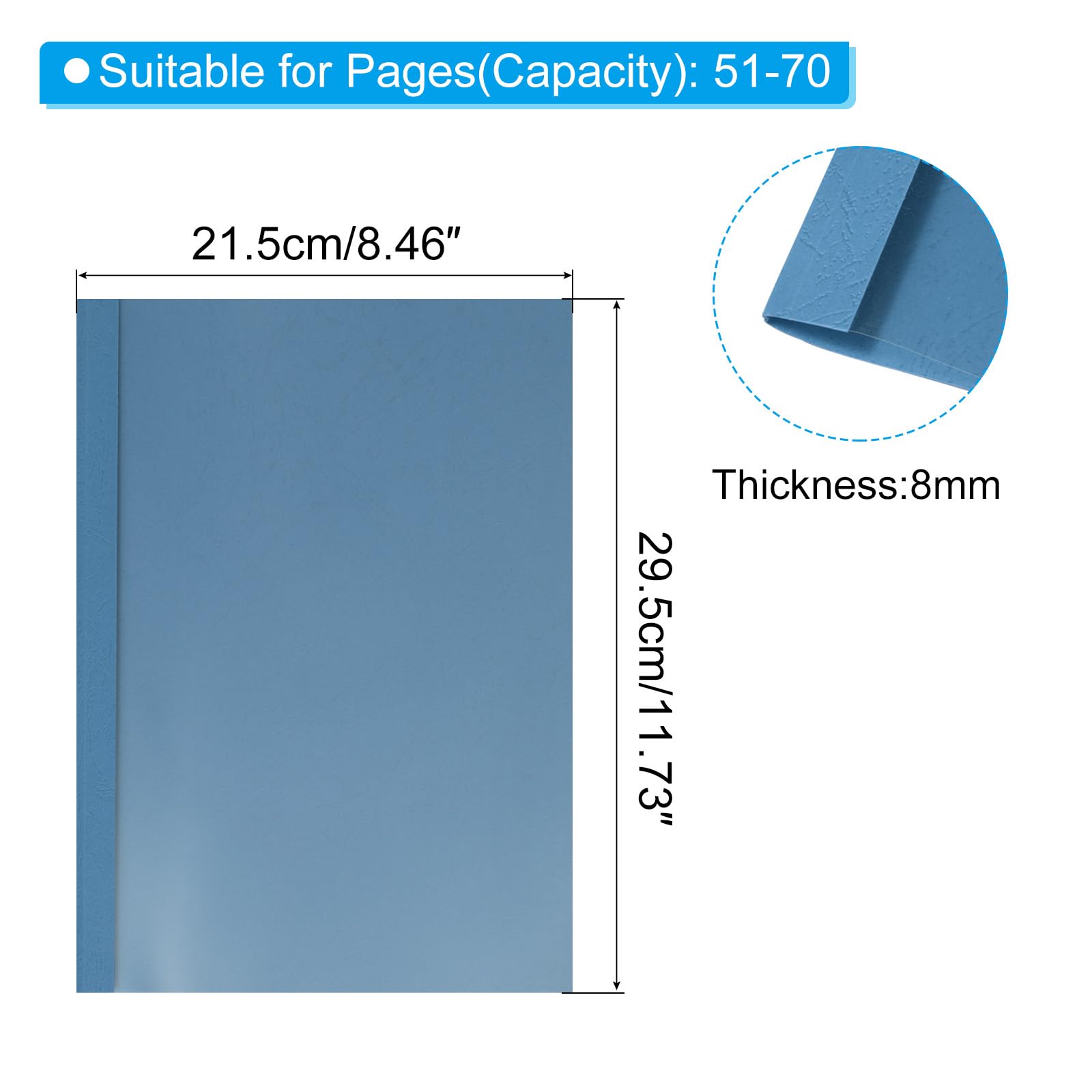 PATIKIL Copertina per rilegatura termica da 0,8 cm, 20 pezzi in polietilene, 51-70 fogli, per presentazioni, con colla a caldo, per lavoro in ufficio, blu scuro