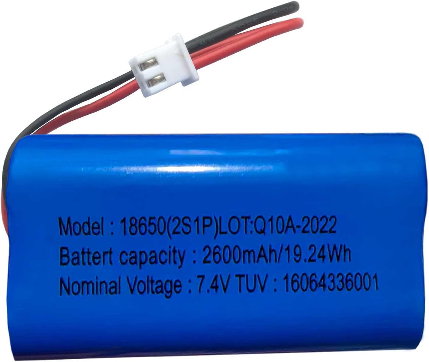 AOLIKES 7.4V Lithium Ion Battery Pack 2600mAh Rechargeable Battery Cell with XH2.54 2 Pin Plug, DIY Batteries 18650 2S1P Li-ion Battery Pack Support 3C Continuous Discharge