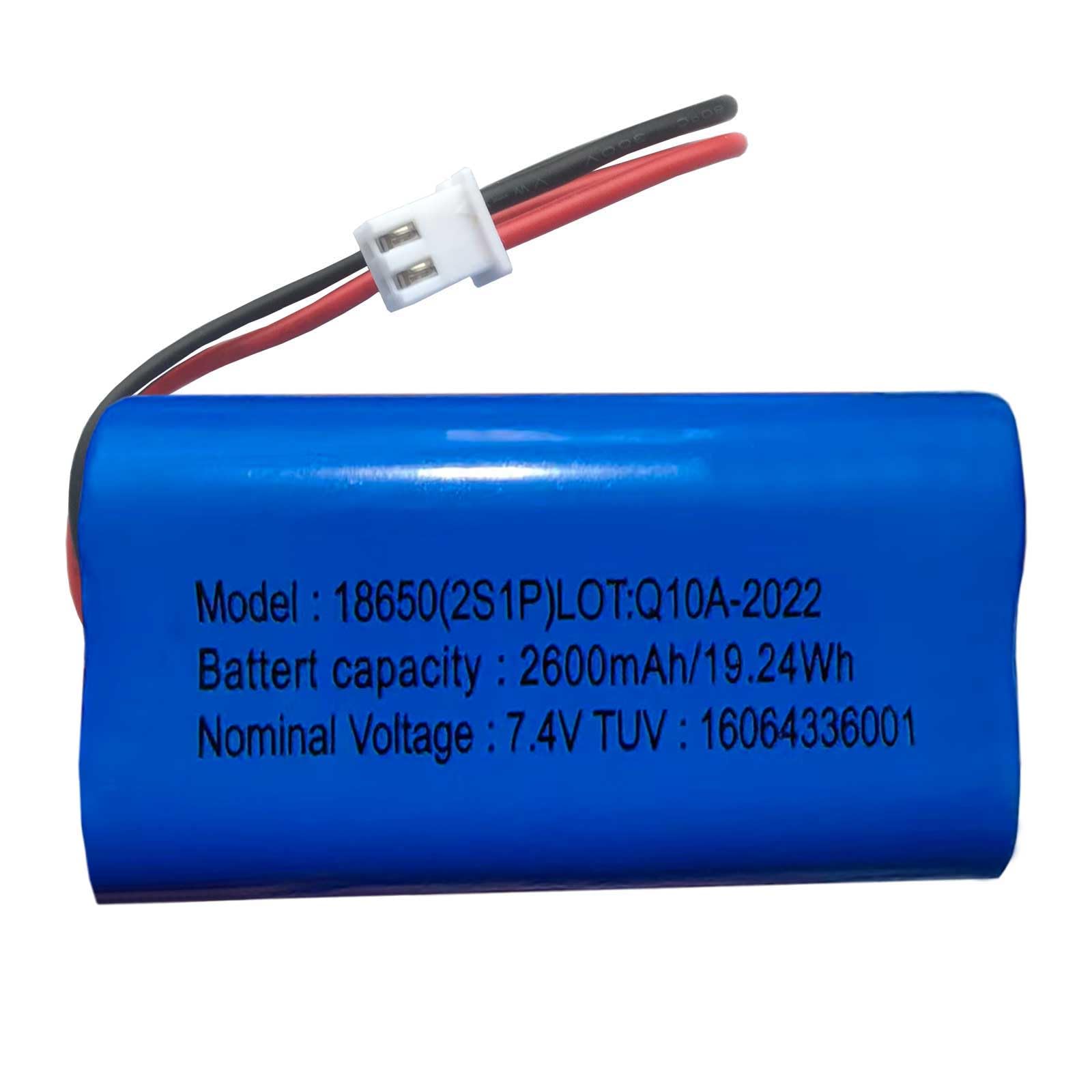 AOLIKES 7.4V Lithium Ion Battery Pack 2600mAh Rechargeable Battery Cell with XH2.54 2 Pin Plug, DIY Batteries 18650 2S1P Li-ion Battery Pack Support 3C Continuous Discharge