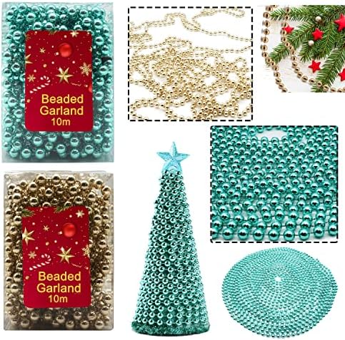 HOVUK® 10M Shiny Bead Garland, Shatterproof Blue Bead Chain, Plastic Pearl, Classic Traditional Luxury Christmas Tree Decoration