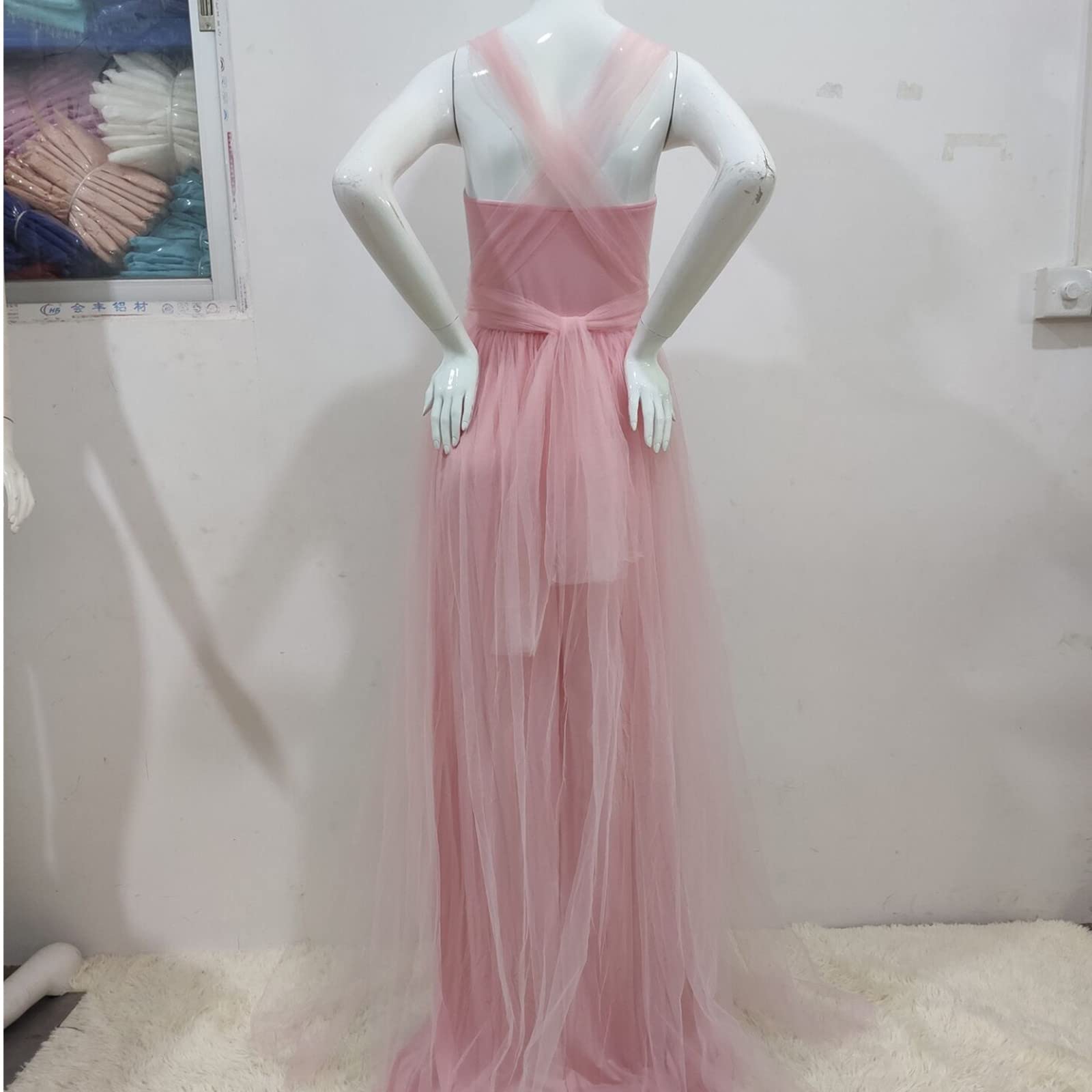 Robe Tulle Grossesse Dentelle Shooting Photo sans Manches Col V Robe Maternité Fête Soirée Cérémonie Photographie Maxi Robe Grossesse Chic Et Elegant Pas Cher Mariage