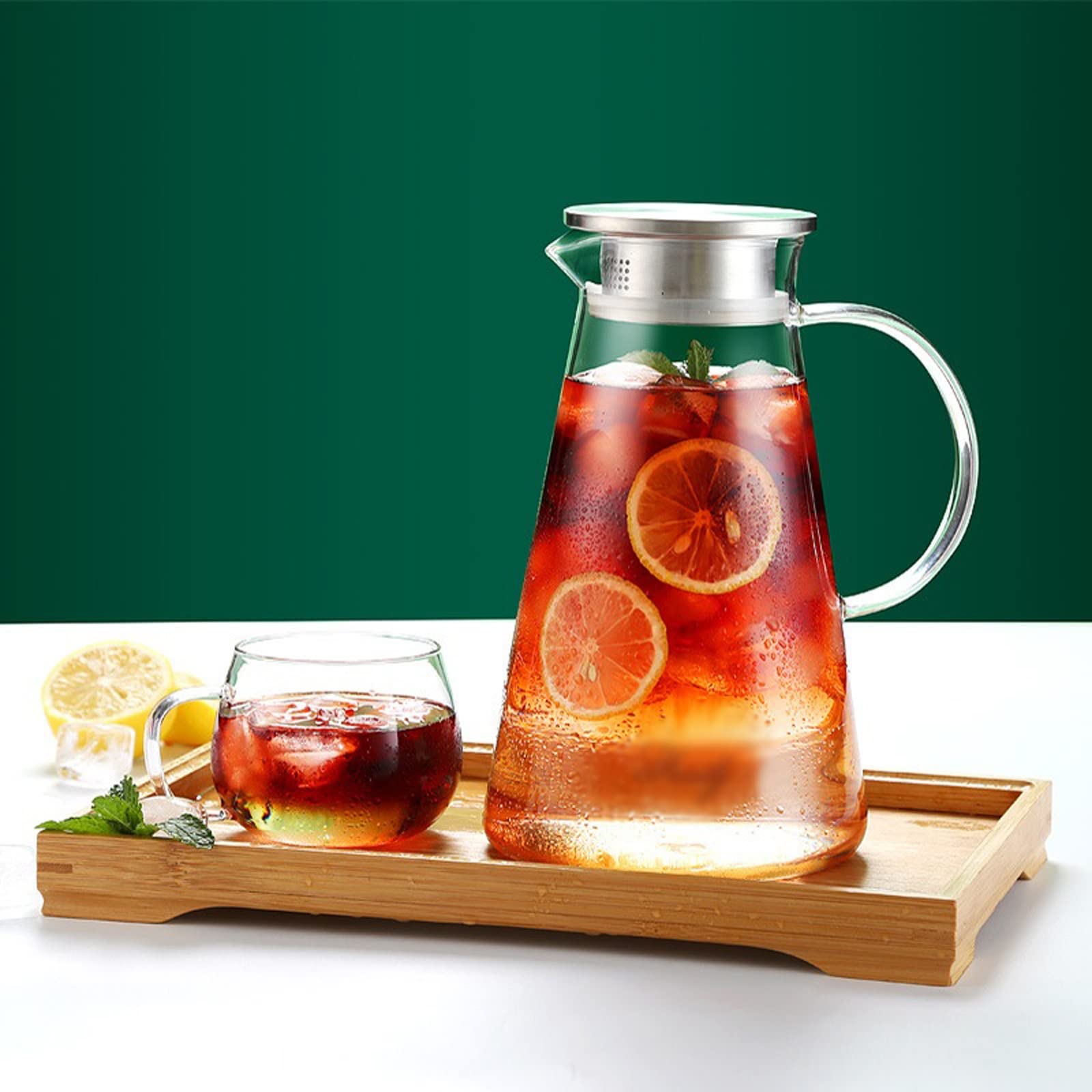 Vasos for beber vasos de vidrio, jarra Jarra de agua Hervidor de vidrio de borosilicato alto con taza Tapa de acero inoxidable Tazas de jugo de gran capacidad Taza de vidrio Juego de jarra fría Jarra