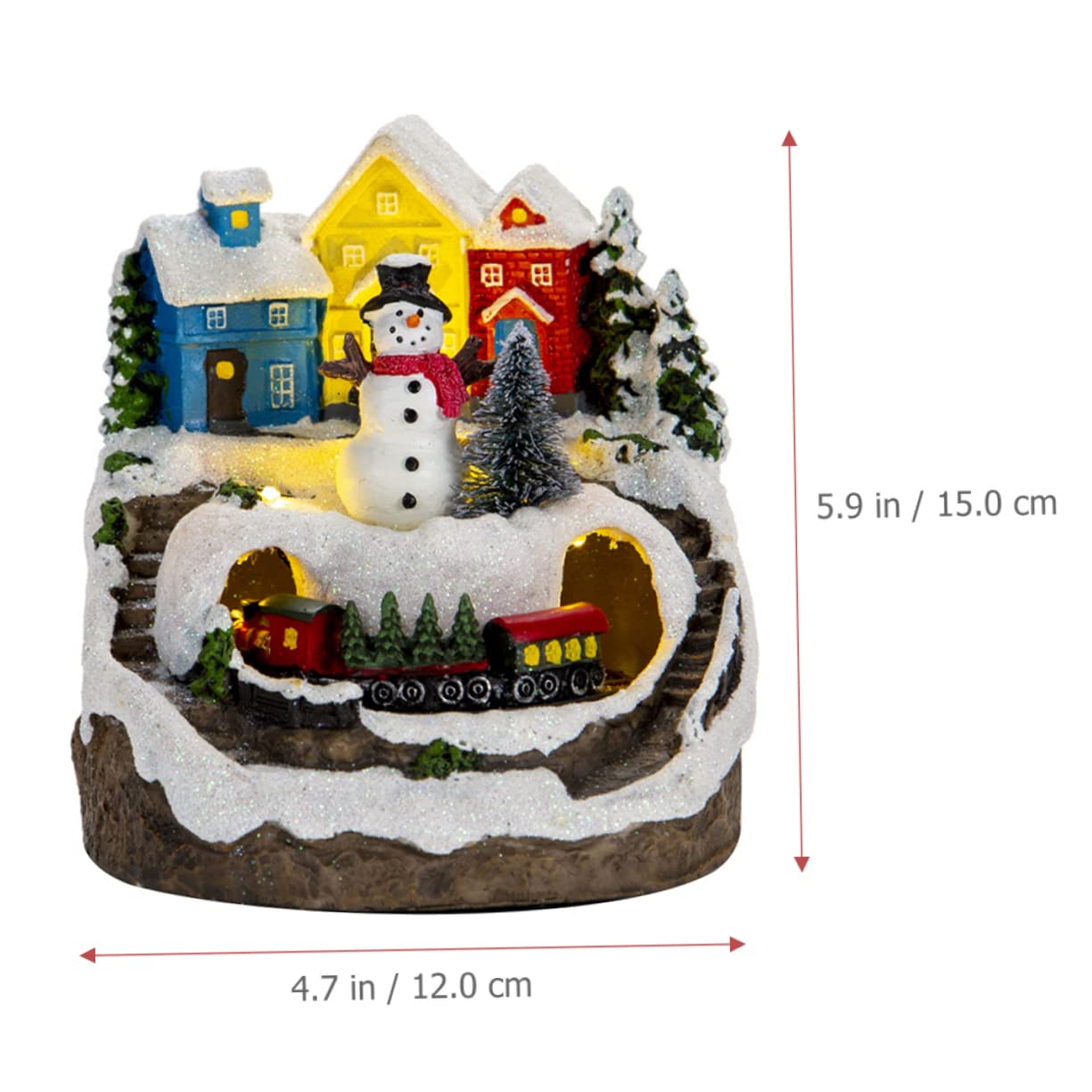 Cabilock Casa Navideña Iluminada con Sonido y Tren en Resina, Adorno Navideño Rústico para Interiores y Fiestas