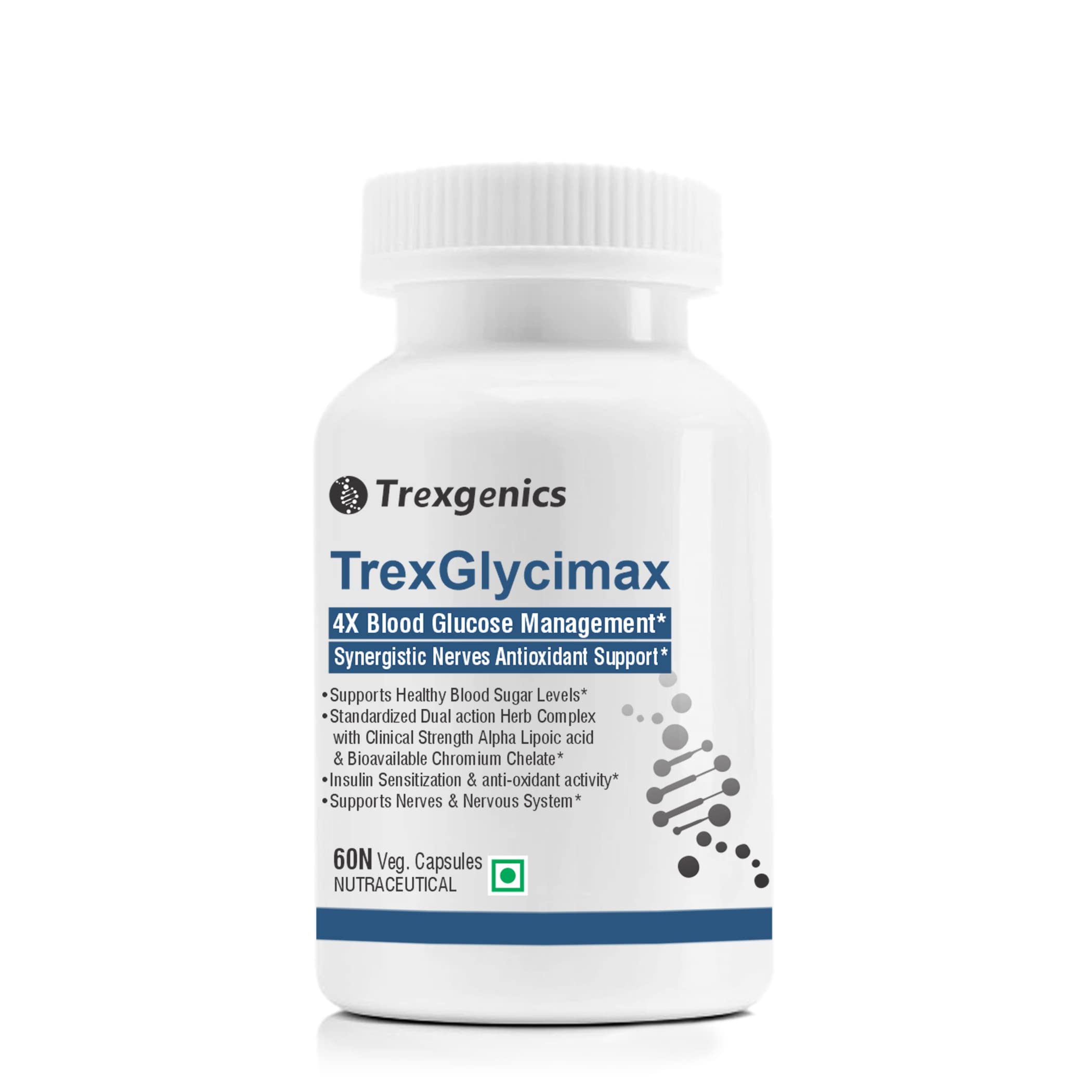 Trexgenics® TREXGLYCIMAX 4X Sugar level + Nerve Antioxidant Support with Gymnema Sylvestre 75% 250mg, Bitter Melon 5% 250mg, Alpha Lipoic acid 150mg & Chromium Picolinate (60 Veg. Capsules) (B07YFXXFWK) Amazon Price History, Amazon Price Tracker