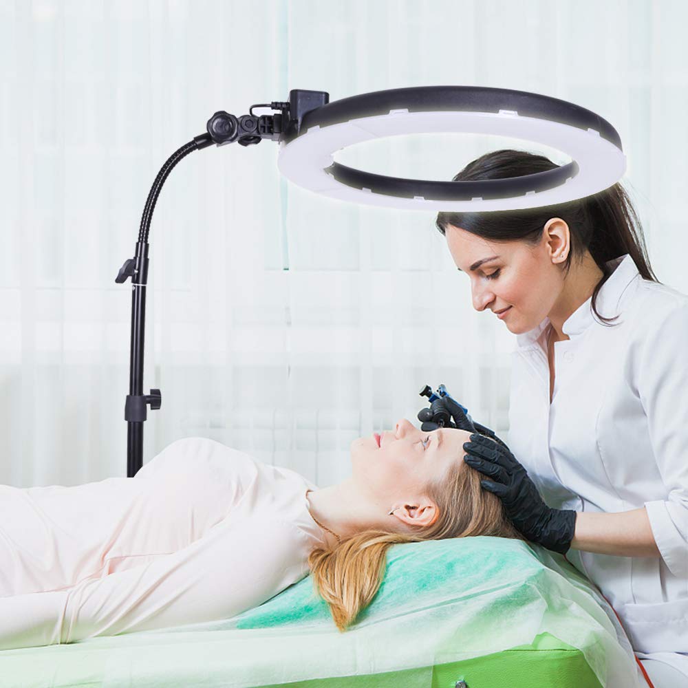18 Zoll 65W LED Make-up Ringlicht mit Spiegel für Augenbrauen-Täto, Wimpernverlängerung, Beauty und Studio-Videofotografie, Licht mit Stativ, Handyhalter, Spiegel und Tragtasche