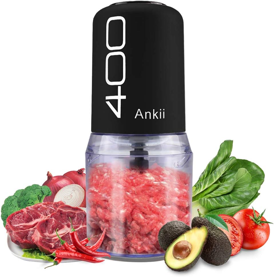ANKII Mini Food Processor 400-Watt Electric Food Chopper for Meats, Vegetables, Nuts, Fruits, Small Mincer Mixer with 4 Stainless Steel Blades, 2 Cup Capacity