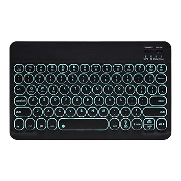 Universal Backlit 7-Colors Ultra Light & Slim Portable Round Keys Wireless Bluetooth Keyboard for iOS iPad Air, Pro, Mini, Android, Windows Tablets PC Smartphone (Black)