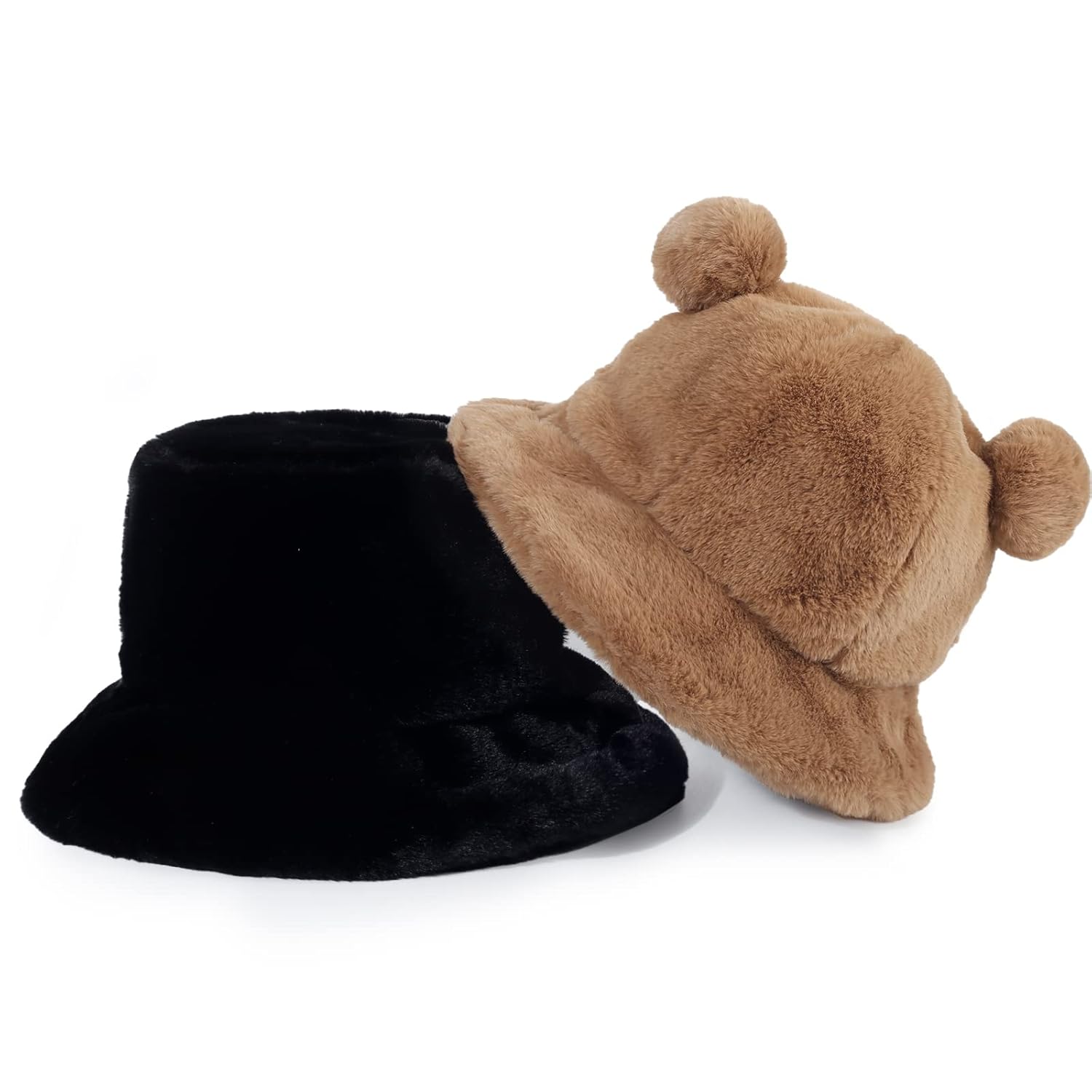 NTLWKR Winter Faux Fur Bucket Hat Fluffy Fuzzy Warm Hats Plush Fisherman Cap Furry Puffy Hats for Women