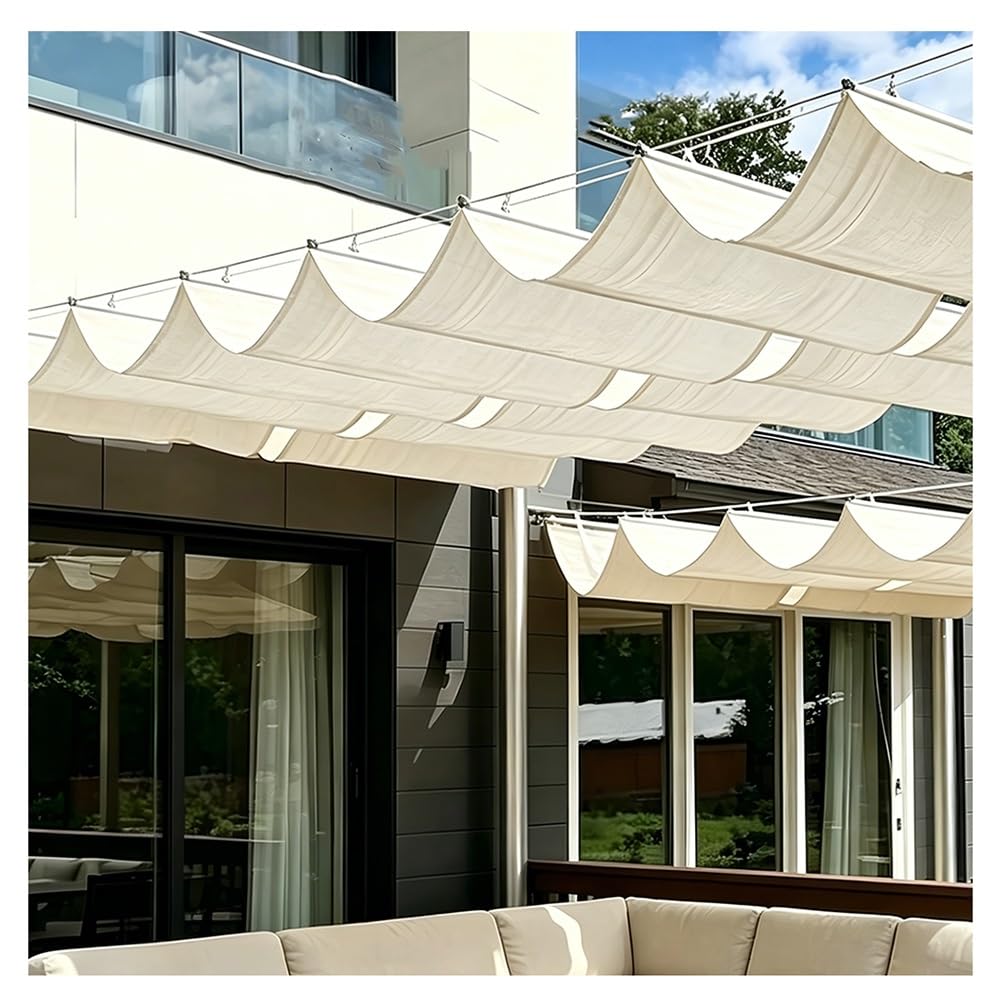 Zfmnoyev U-Shaped Wave Retractable Sunshade, UV Resistant Sun Protection Awning Canopy, HDPE Canopy Cover, Sliding Wave-Shaped Sunshade Sail, Suitable for Outdoor Gazebos(White,2.4x3m/7.9x9.8ft)
