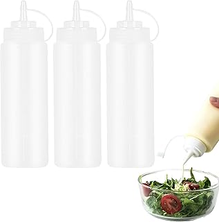 Squeeze Botella para salsas, 3 unidades de 500 ml de plástico de 16 onzas, botella dosificadora, condimento para pintar, hornear, ketchup, salsa afilada, aceite de oliva, botella de especias