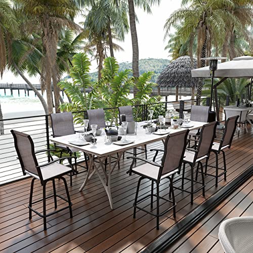 Piaomtiee Outdoor Bar Stools Set Of 4, Bar Height Patio Chairs With High Back And Armrest, All Weather-Resistant Textilene Bar Stools Patio Furniture For Garden Lawn Deck, Grey #TOP1