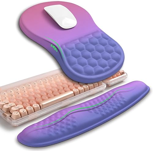 Miniatura 15 de Hokafenle Combinación 2 en 1, reposamuñecas para teclado Wave y almohadilla ergonómica para ratón con curvatura, soporte de muñeca para aliviar