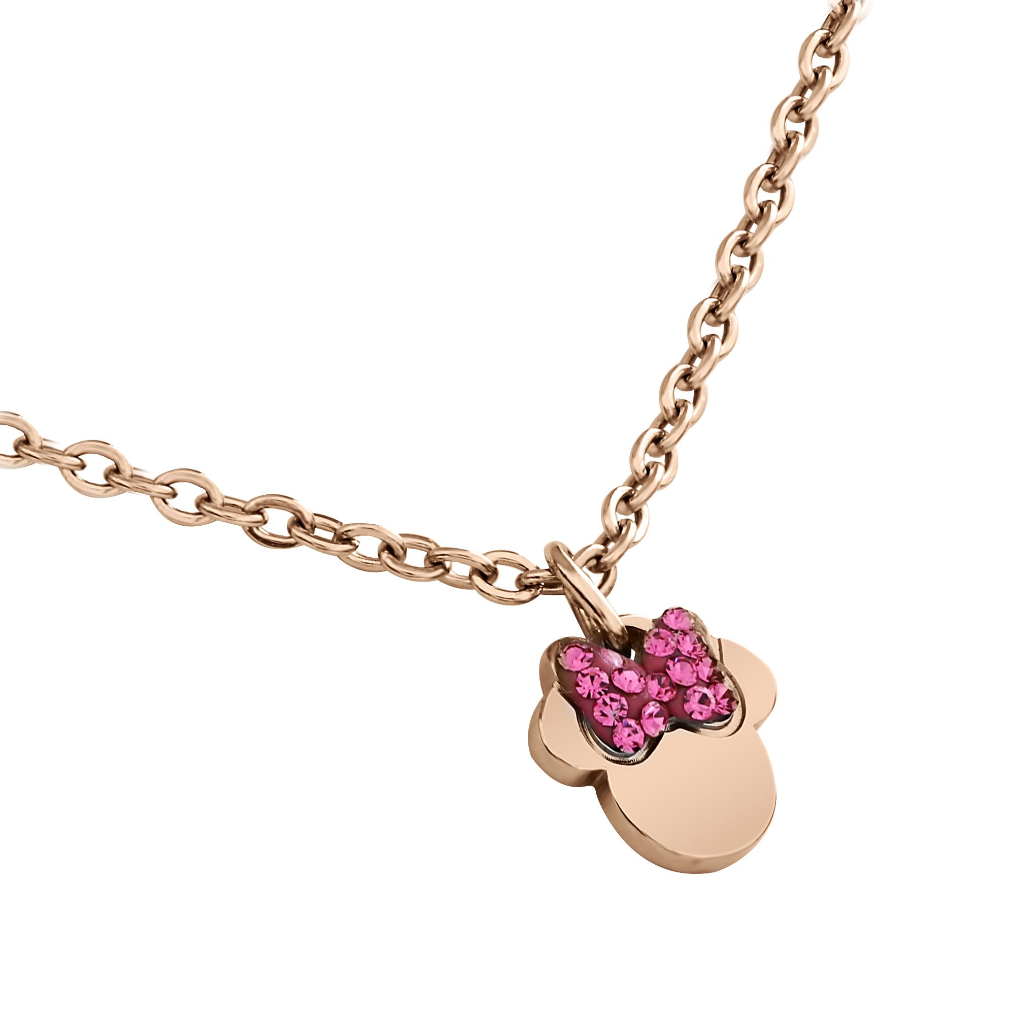 Disney Collar Minnie para niña de acero inoxidable y cristal de circonia, talla 35 + 5cm, para chicas