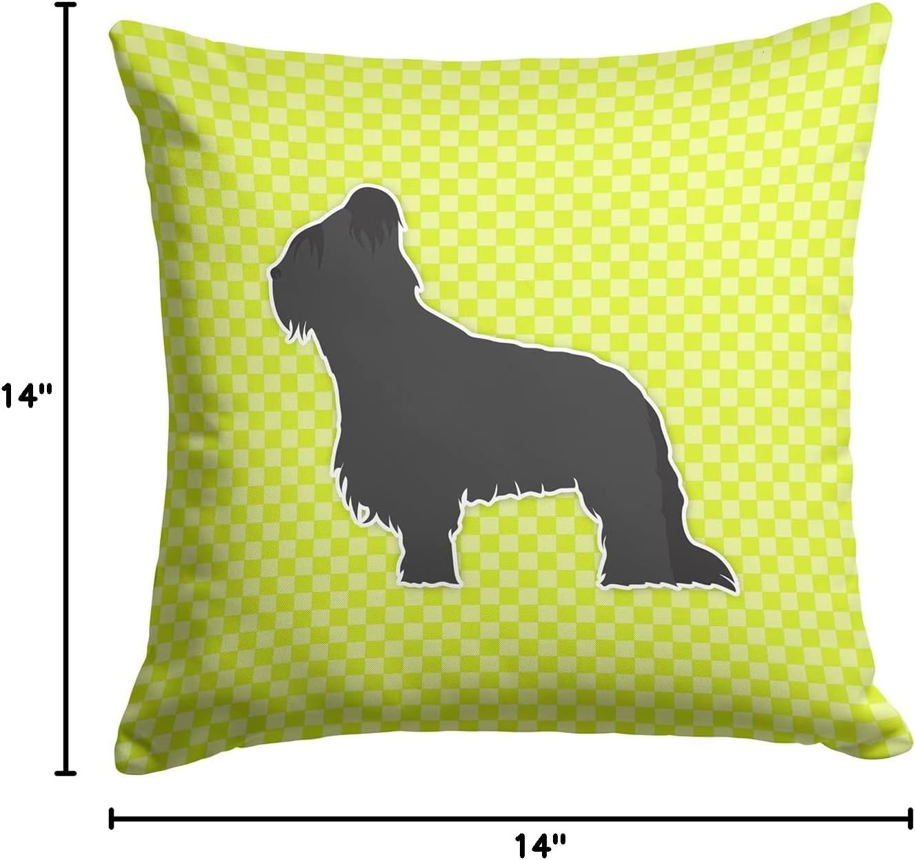 Caroline's Treasures BB3826PW1414 Briard Checkerboard Green Fabric Decorative Pillow Machine Washable, Indoor Outdoor Decorative Pillow for Couch, Bed or Patio, 14Hx14W