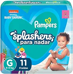 Fraldas Descartáveis Para Água Pampers Splashers Baby Shark M-G 11 fraldas