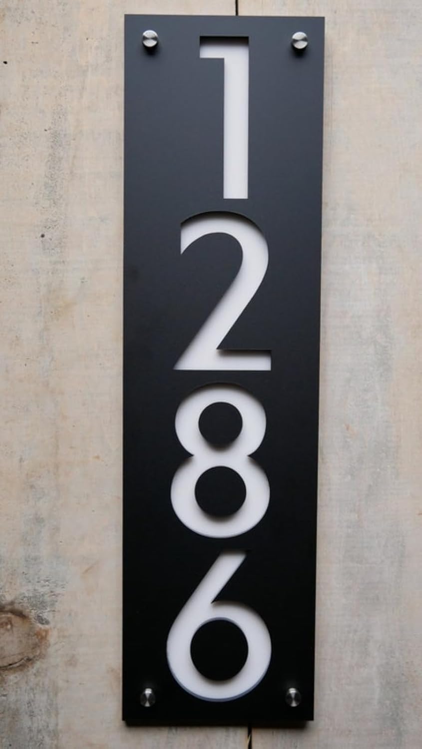 House Numbers Custom Vertical Address Sign Plaque,personalized House Numbers Plaque for Outside,Yard,Mailbox,Modern Custom House Numbers Sign,House Numbers (18"X5"/46X12.6CM,Black Silver)