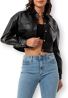 CHIGUO Women Faux Leather Cropped Jacket Trendy Moto Biker Short Jacket Fashion PU Coat Party Jacket