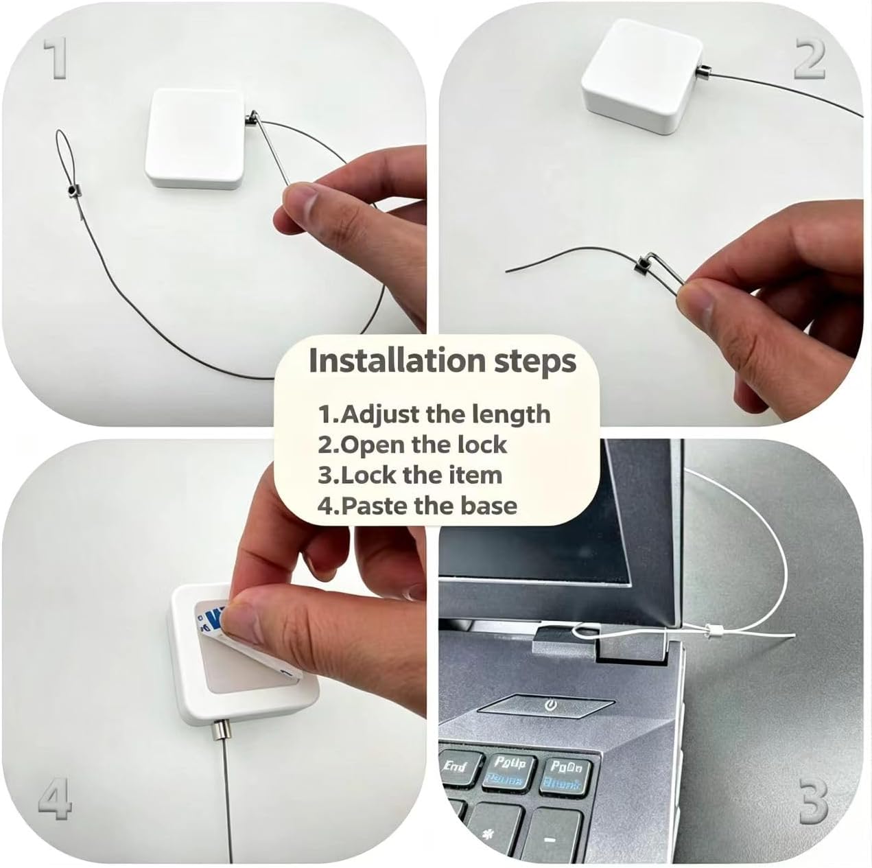 Retractable Cable Lock with Cable tie, to Prevent Loss of Various adapters and Security Locks During Meetings,Also for exhibits, Remote Controls and Harnesses (4, 6.6ft)