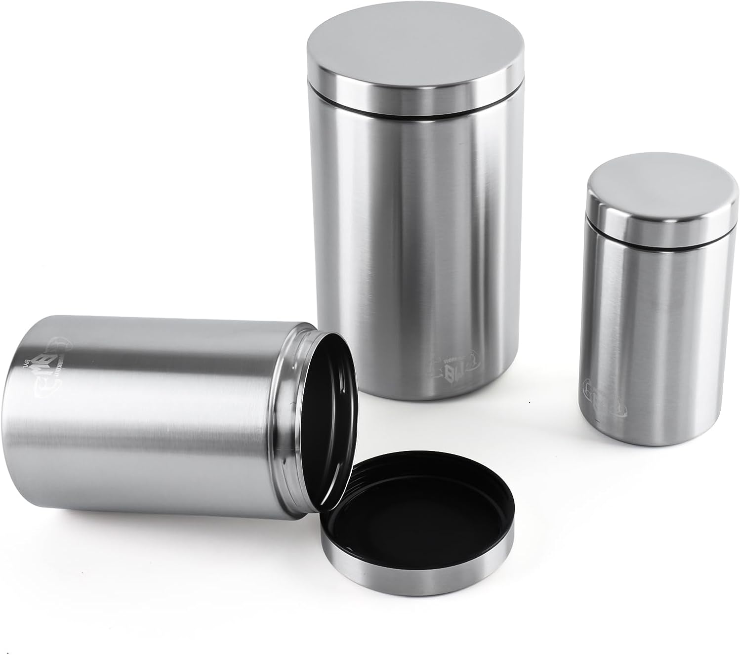 3-Piece Stainless Steel Food Canisters Set (27/47/84oz) | Airtight Metal Kitchen Storage Containers with Screw Lids | Stackable Jars for Coffee, Flour, Sugar & Protein Powder